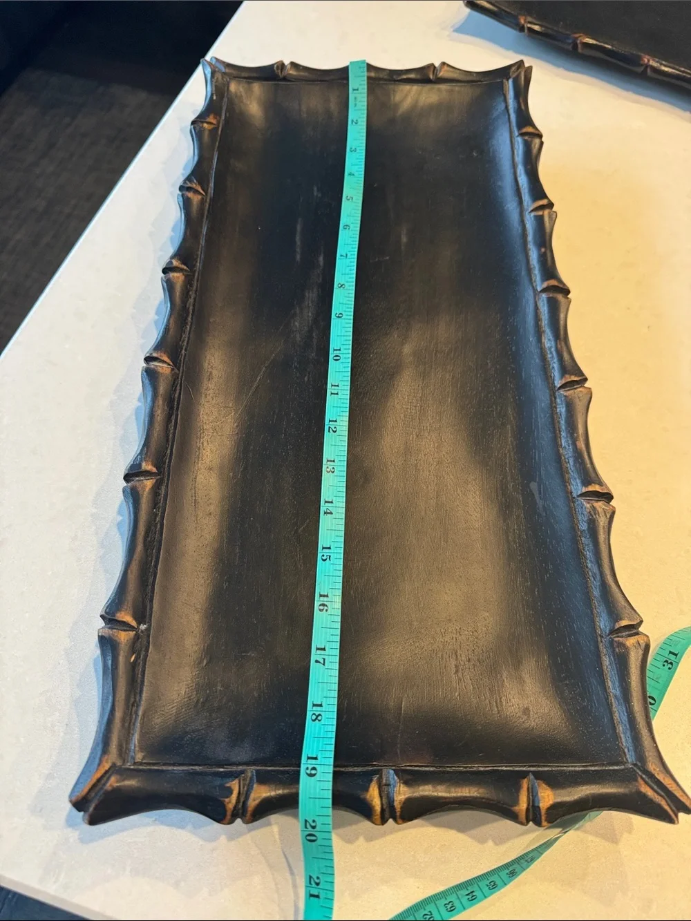 Pottery Barn Black carved Bamboo Rectangular Decorative Tray